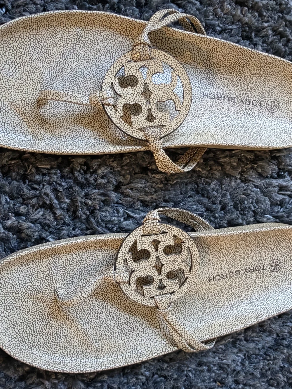 Tory Burch Beige Logo Thong Sandals Size 13